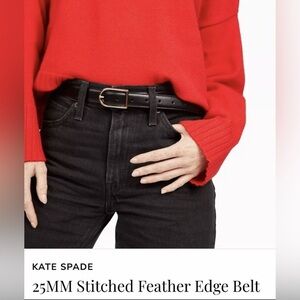 Kate Spade Black and Gold Stitched Edged Leather Belt with Classic Design Size L